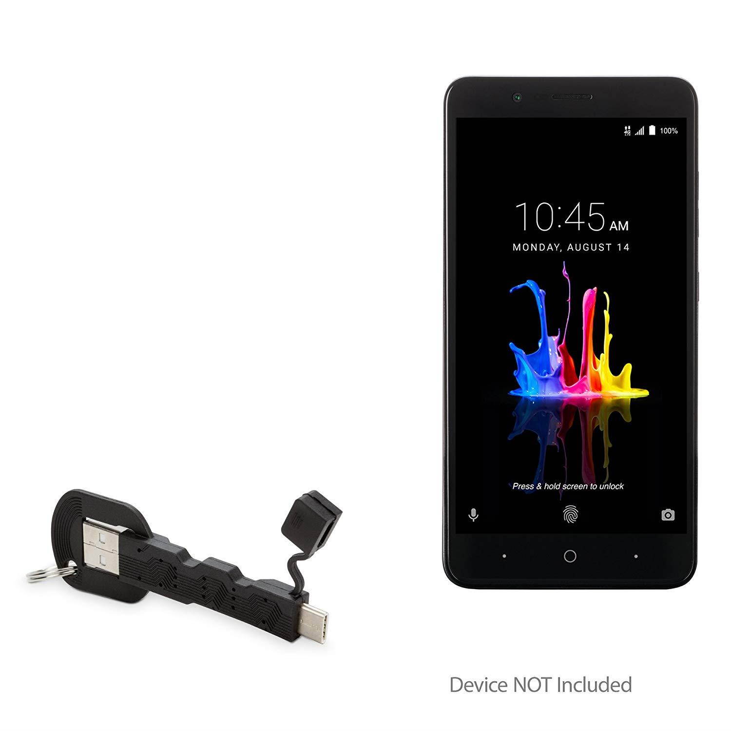 ZTE Blade ZMax Cable, BoxWave [USB Type-C Keychain Charger] Key Ring 3.1 Type C USB Cable for ZTE Blade ZMax - Jet Black