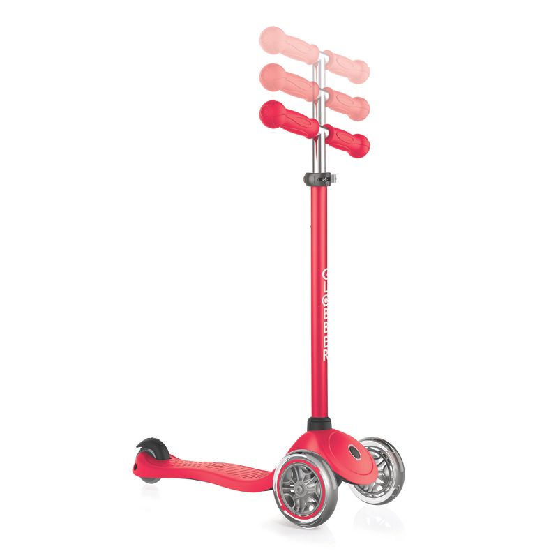 Globber Primo 3-Wheel Kids Kick Scooter with Adjustable Height and Comfortable Grips for Boys and Girls, Red