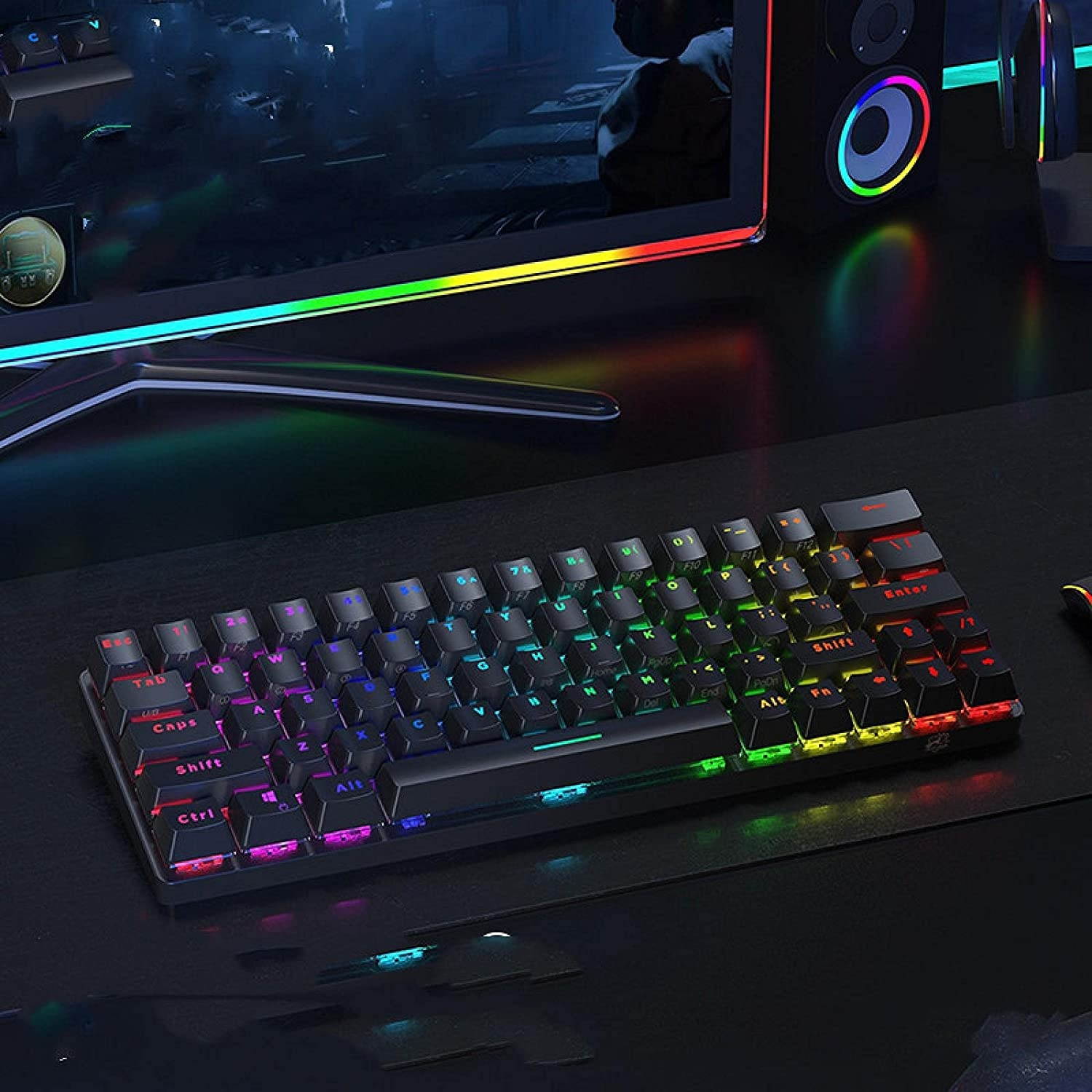 N/A  Bluetooth 5.0 Wireless Mechanical Keyboard Type-C Gaming Keyboard Gateron Switch RGB 63 Key Brown-Black Switch Black