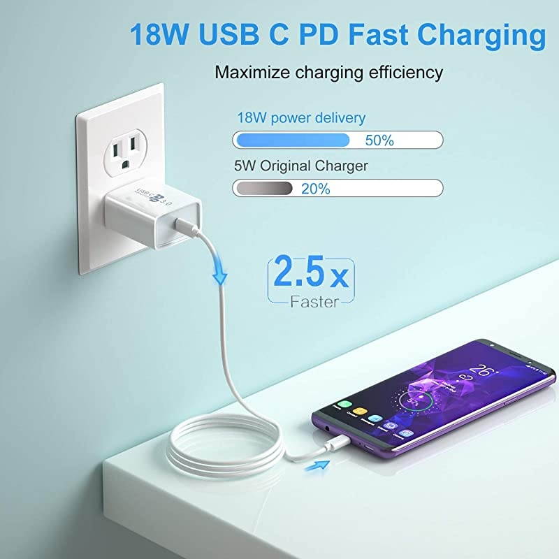 USB C Charger  3Pack 18W PD 30 Wall Charger USB C Power Adapter Type C Fast Charger Compatible for iPhone 1111 Pro MaxXXSXR8PlusGalaxy S10 S9 S8 Plus Note 8 9 10PixeliPad ProWhite