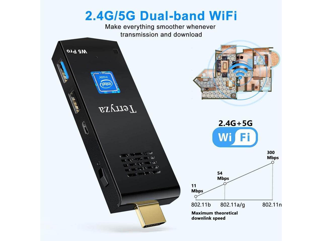 PC Stick 8GB DDR3/120GB eMMC Intel Atom Z8350 Windows 10 Pro 64bit Mini Computer Stick, Support Auto-on After Power Failure, Dual Band WiFi 2.4/5G,4K HD, BT 4.2