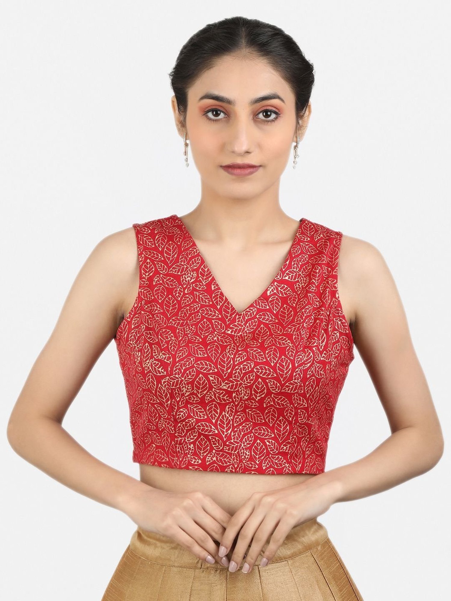 Llajja Red Cotton Printed Readymade Blouse