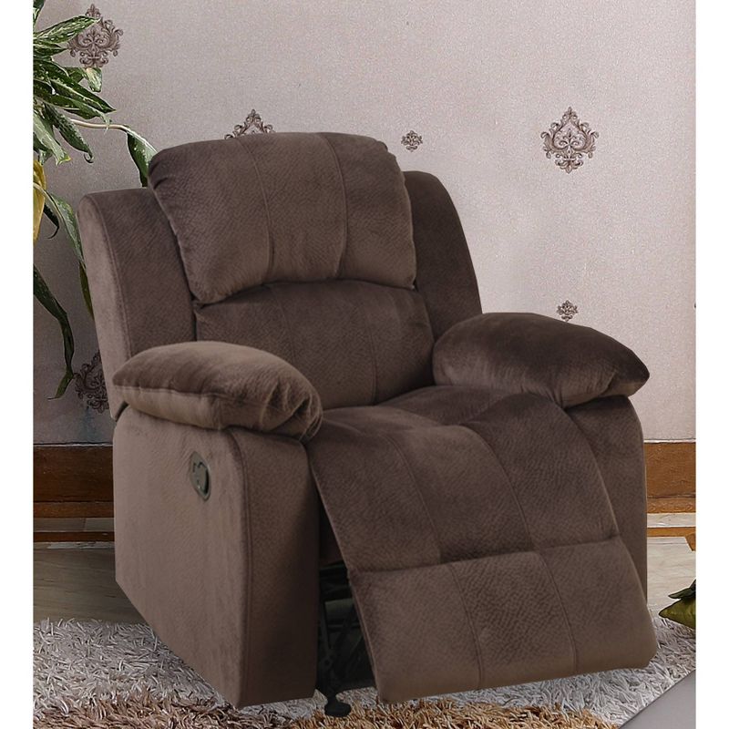 Rocker Recliner in Choco Suede Fabric Brown - Benzara