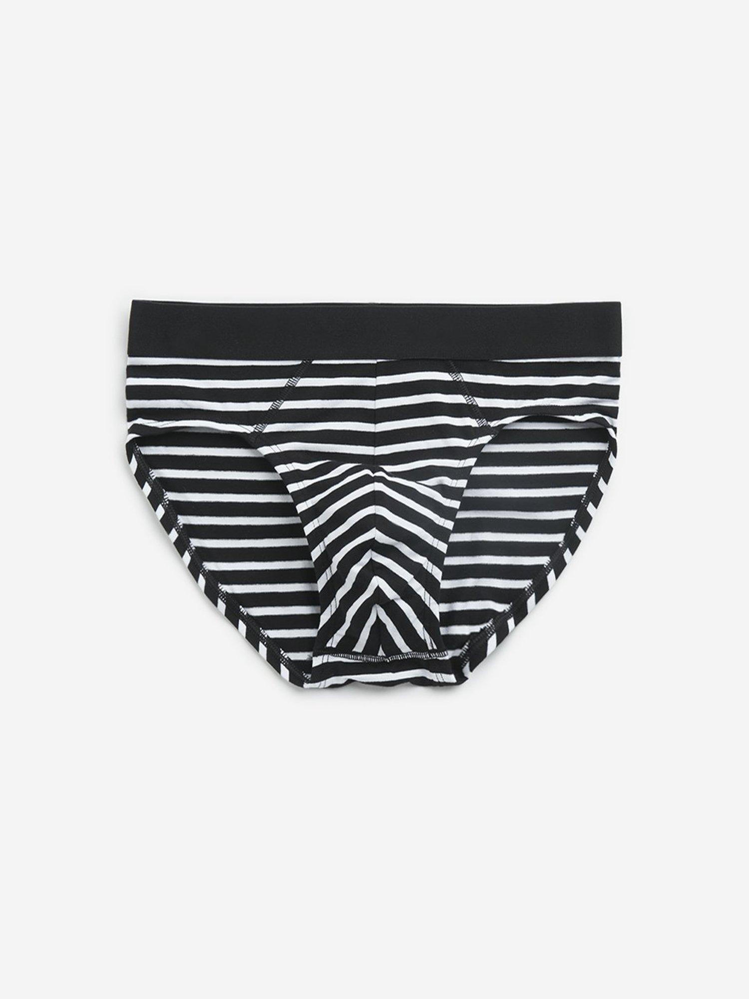 WES Lounge by Westside Black Striped Cotton Blend Briefs - Pack of 3