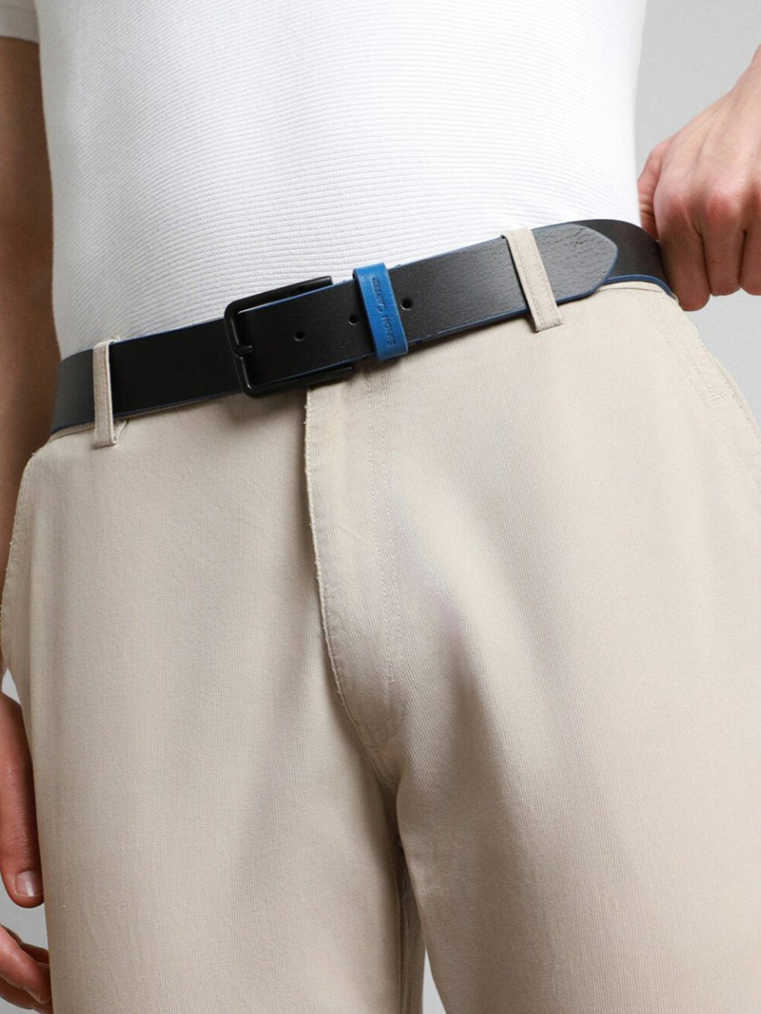 Simon Carter Black Leather Casual Belt for Men