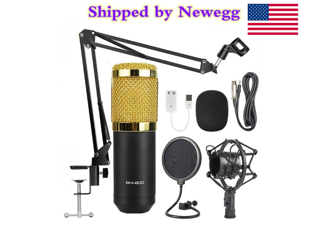 Condenser Microphone Bundle, BM-800 Mic Kit with Adjustable Mic Suspension Scissor Arm, Metal Shock Mount and Double-Layer Pop Filter for Studio Recording & Broadcasting (Black)
