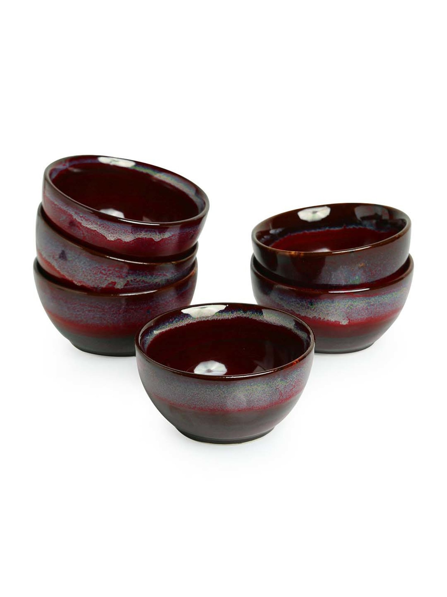 ExclusiveLane 'Crimson Shields' Hand Glazed Studio Pottery Ceramic Dining Bowls Set (4" , Set Of 6)
