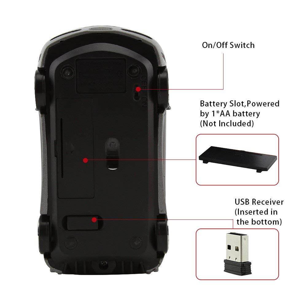 Usbkingdom 2.4GHz Cool Sport Car Shape Wireless Mouse Optical Cordless Mice with USB Receiver for PC Laptop Computer 1600 DPI 3 Buttons (Gray)