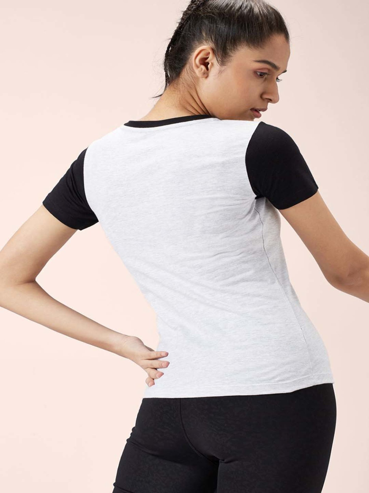 Ajile by Pantaloons White & Black Cotton Color-Block Sports T-Shirt