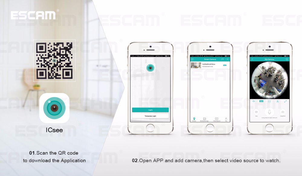 ESCAM QP136 960P Bulb WIFI IP Security Camera 360 Degree Panoramic H.264 Infrared Indoor Motion Detection