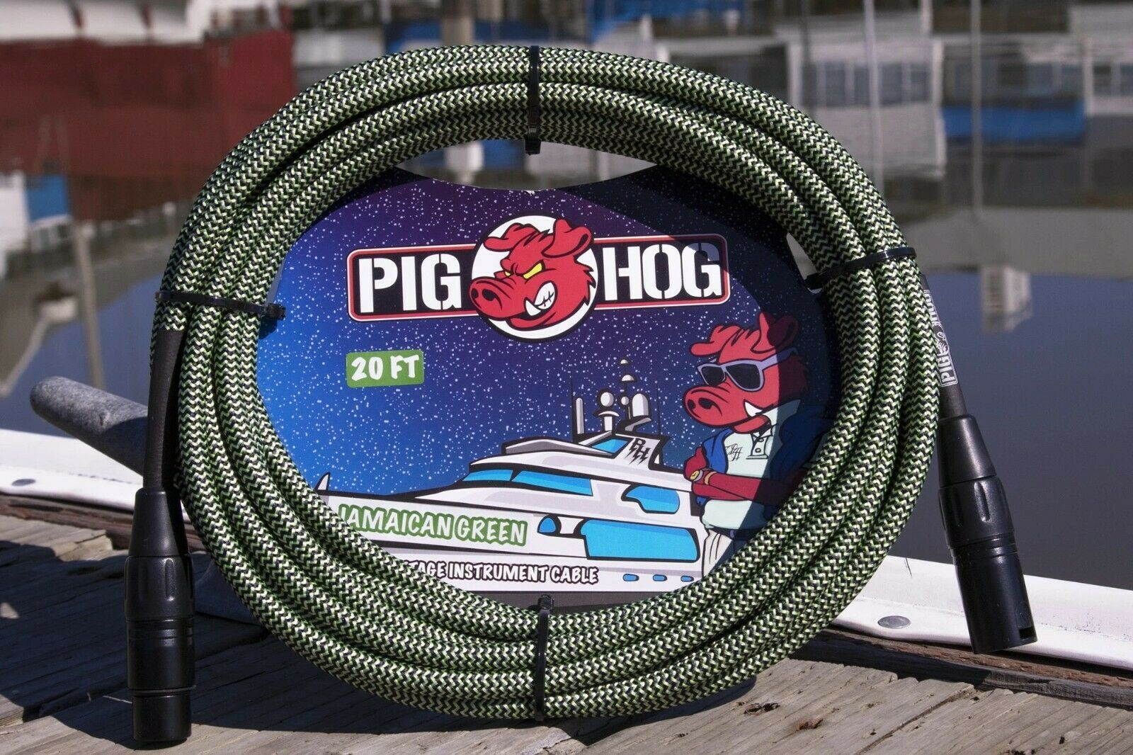 2-Pack Pig Hog Jamaican Green Woven High Performance XLR Microphone Cable, 20 Ft