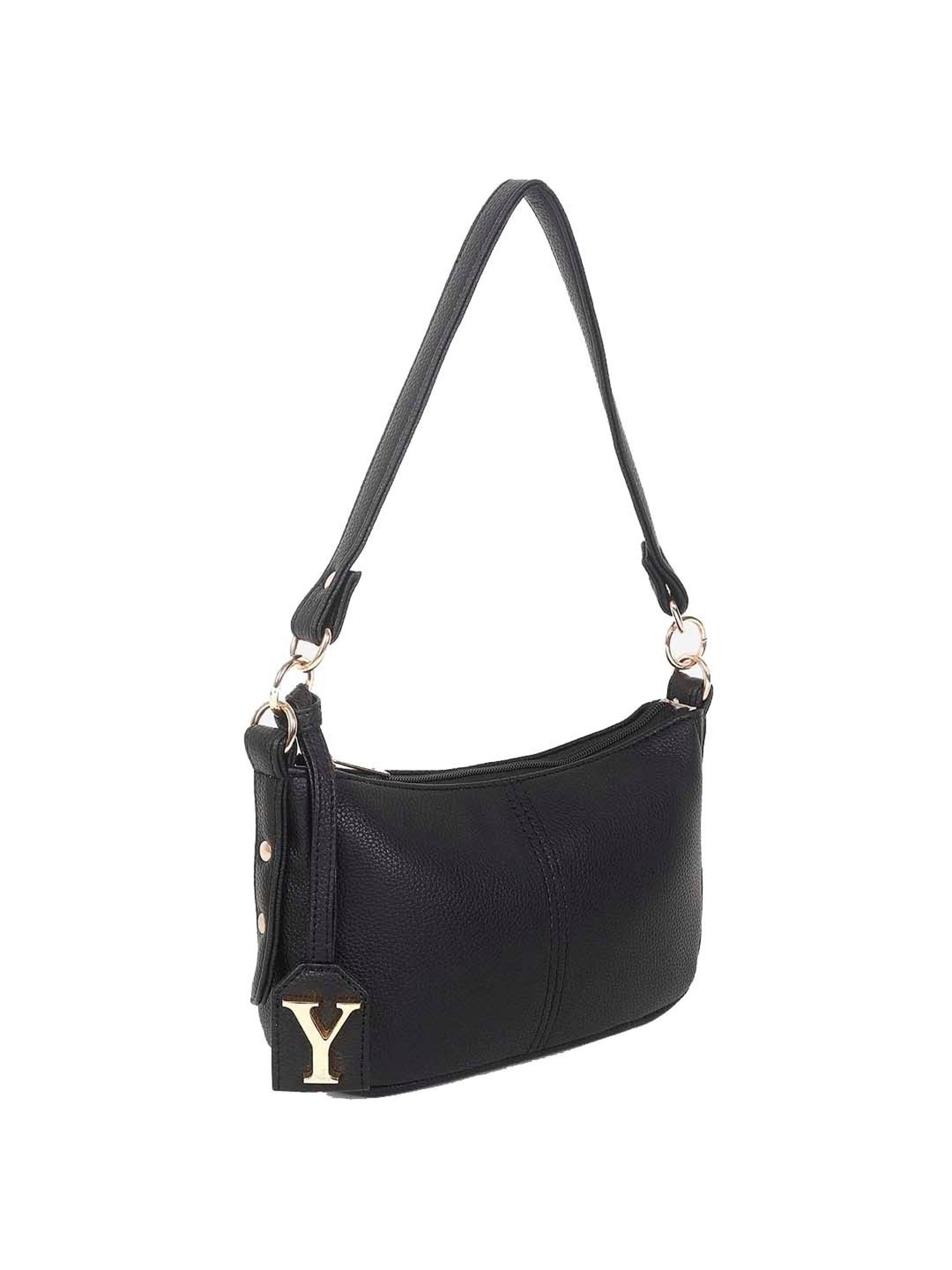 Yelloe Black Solid Medium Baguette Bag