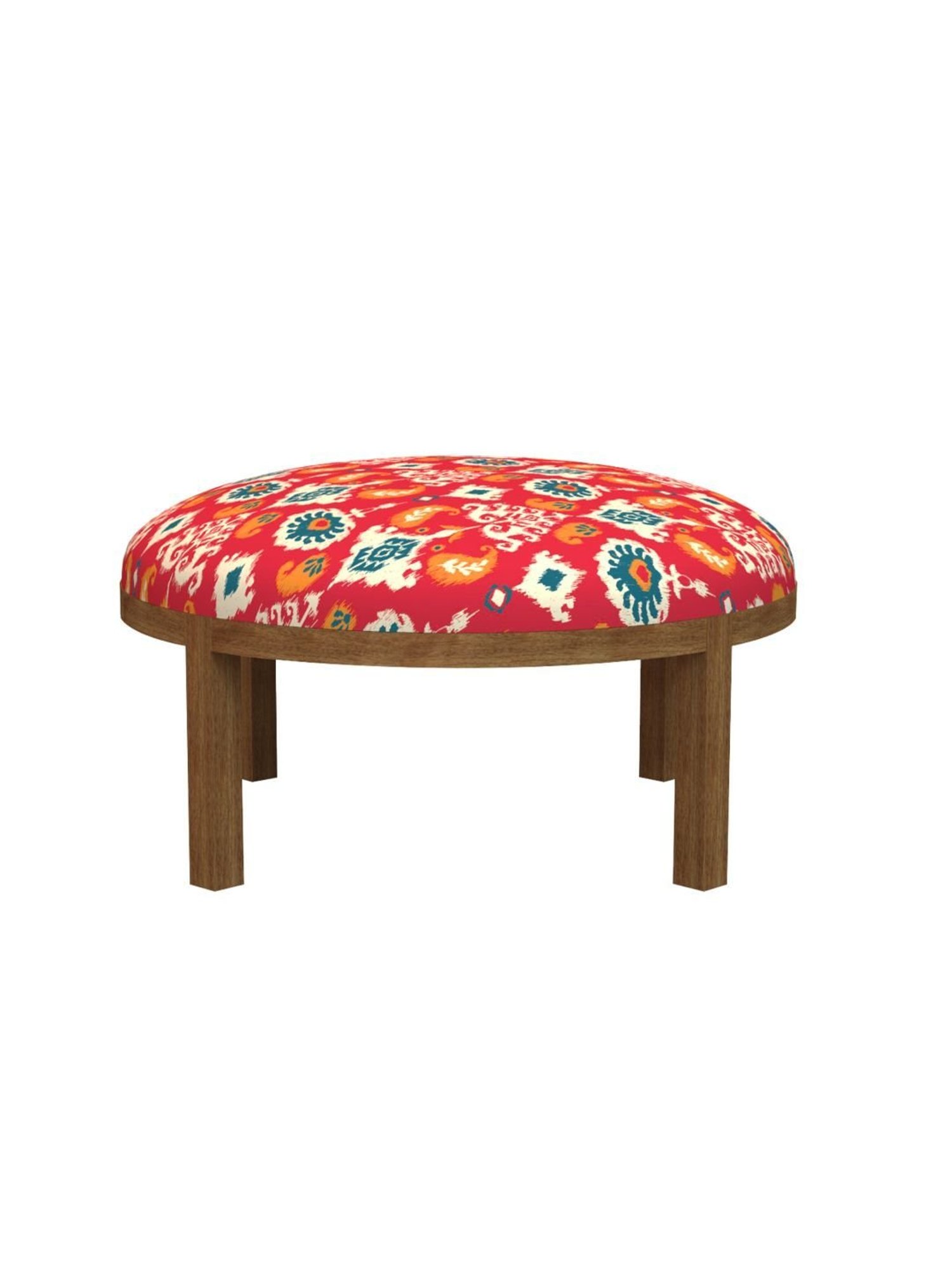Chumbak Bohemian Ikat Red Sheesham Wood Ottoman