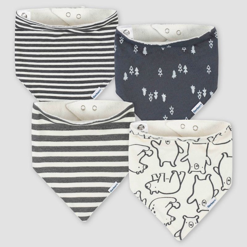 Gerber Baby Boys' 4pk Bear Bandana Bib - Cream/Gray