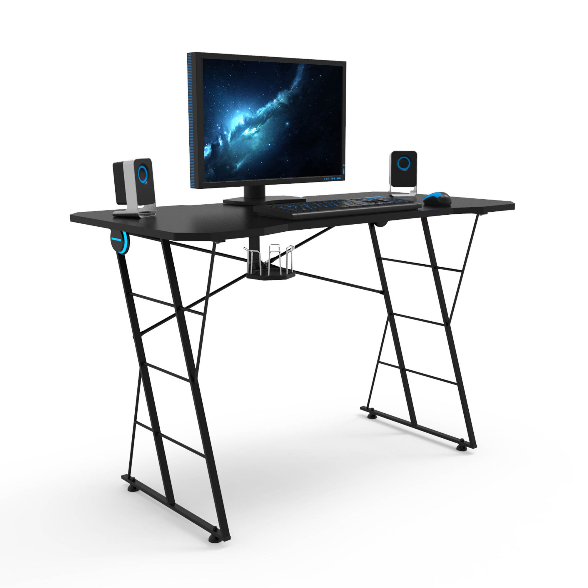 48 Inch Gaming Desk PC Computer Desk Home Office Table with Cup Holder Home Office Computer Desk Workstation Black