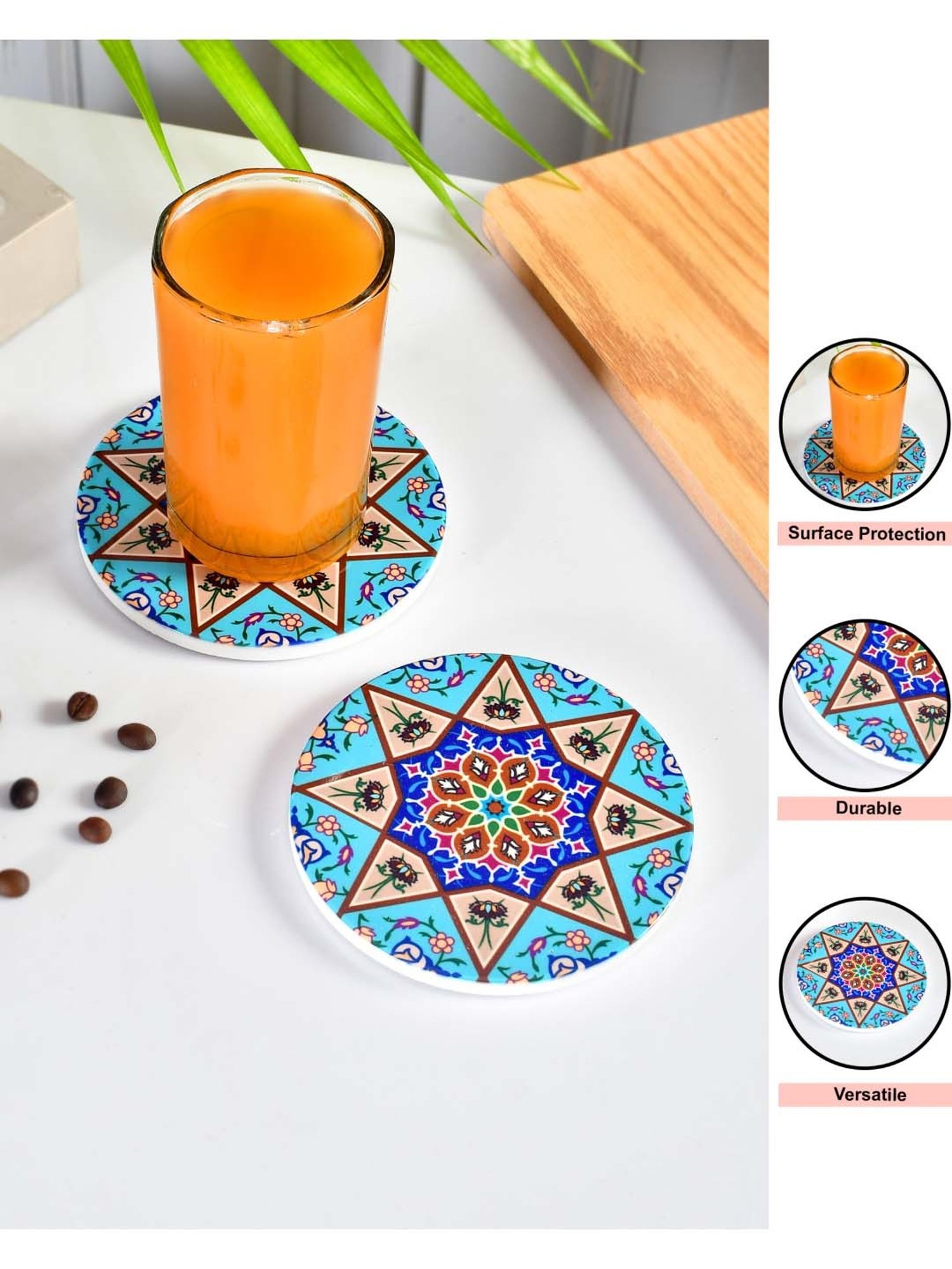 Crayton Hexagon Beige Geometric MDF Coaster - Set of 4