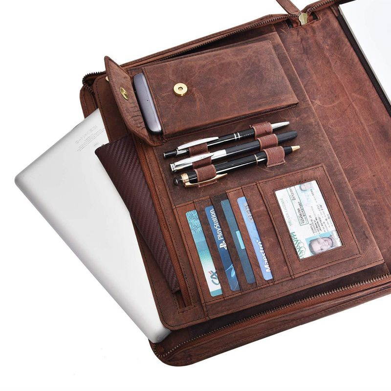 Crazy Horse Business Padfolio Portfolio - Professional Executive Zippered Binder Folder 13.5 x 11 Inches Unisex Notepad Folio School Organizer