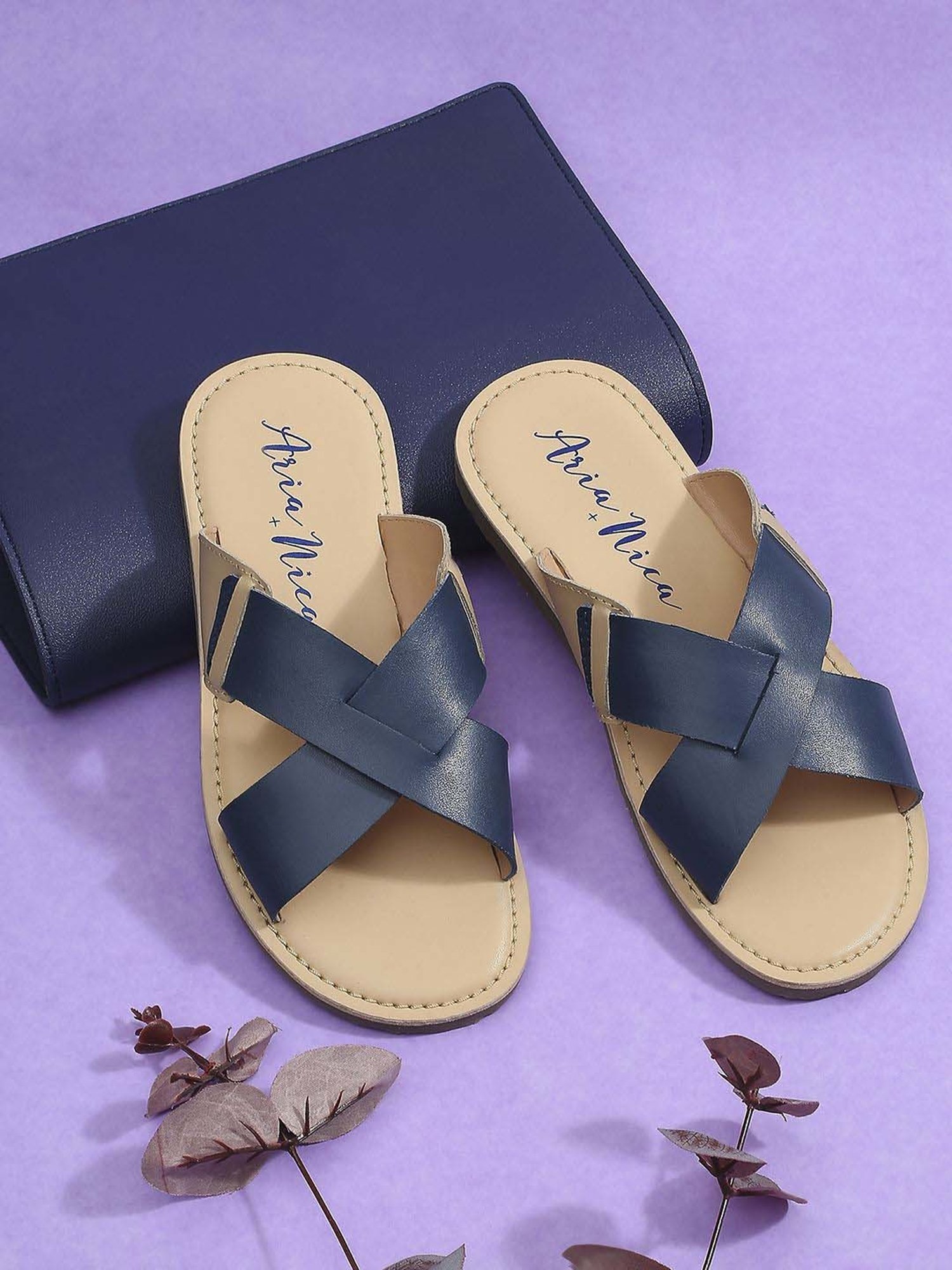 Aria Nica Kids Jeff Beige & Blue Cross Strap Sandals