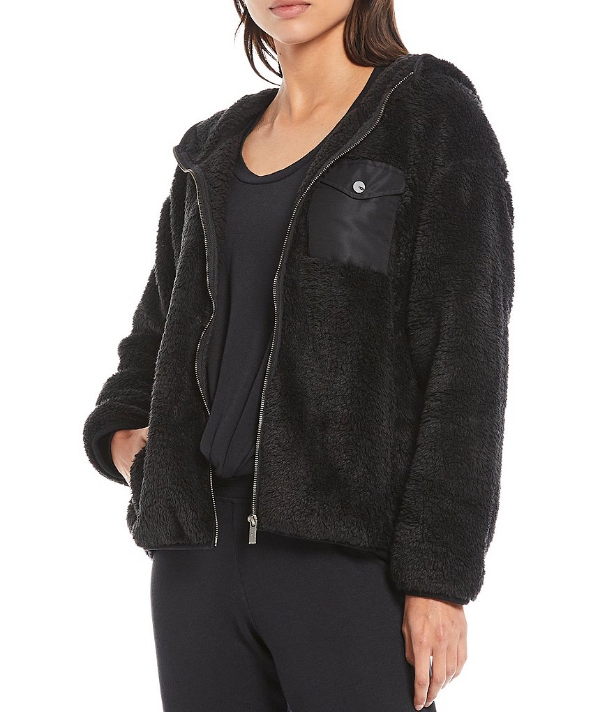 UGG Kadence Sherpa Fleece Hoodie Lounge Patch Pocket Jacket