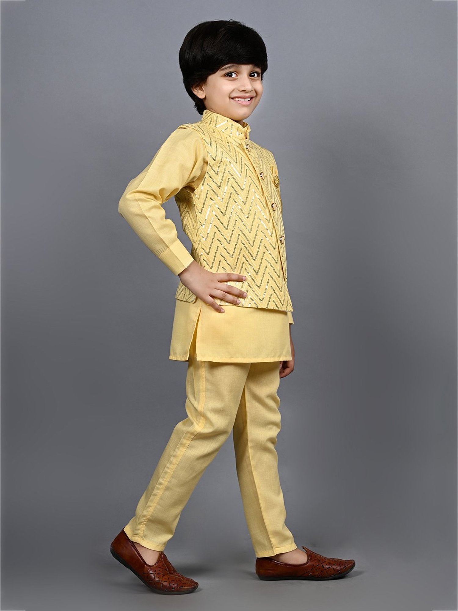AJ Dezines Kids Black Embellished Full Sleeves Sherwani with Pants