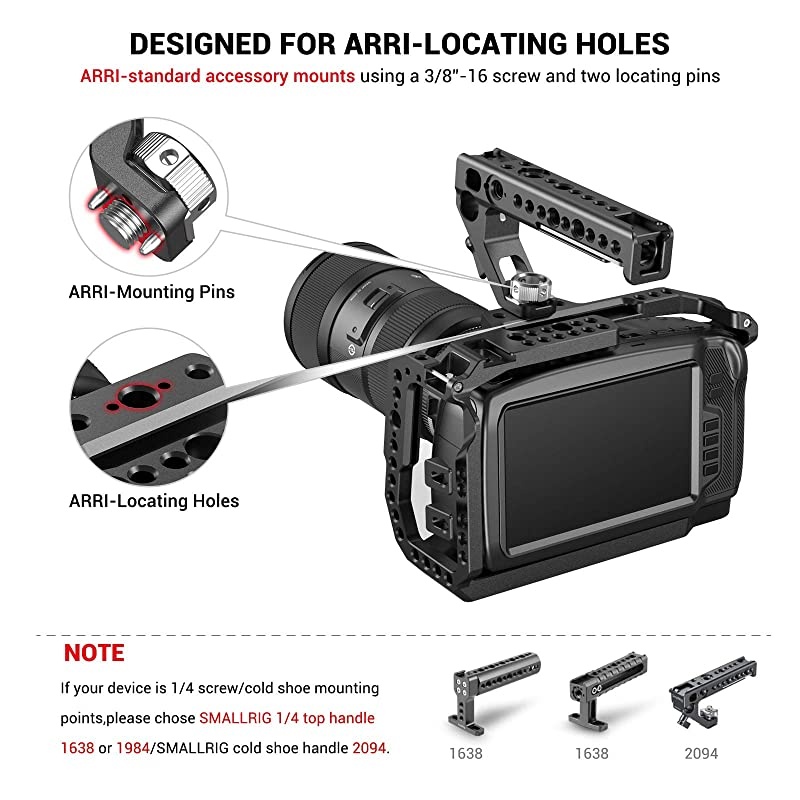 Handle with Locating Hole for ARRI Standard, Anti-Off Designed Cold Shoe Adapter,15mm Rod Clamp - 2165
