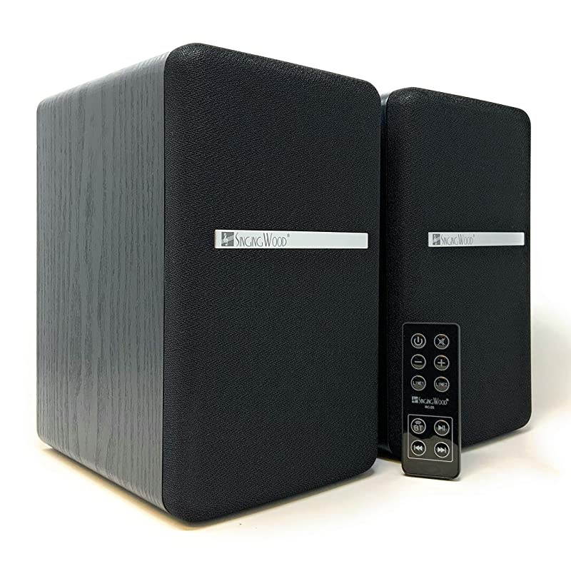 BT25 Active Bluetooth Bookshelf Speakers with Builtin Amplifier Studio Monitor Speaker 2 AUX Input Full Function Remote Control Wooden Enclosure 50 Watts RMS Black