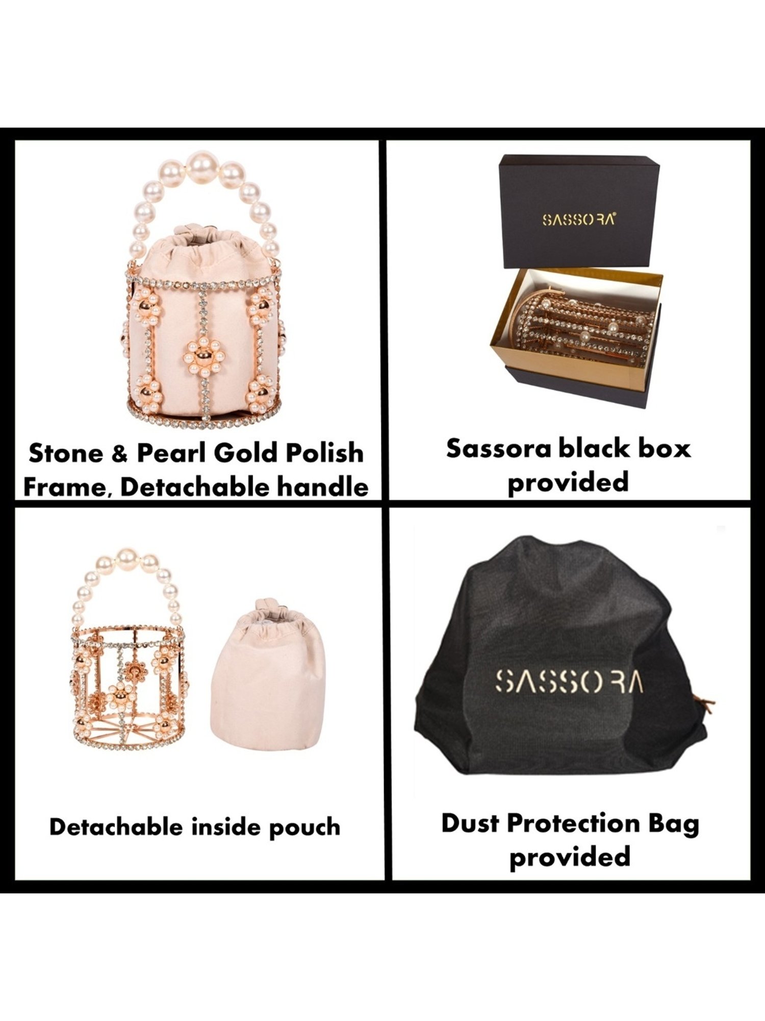 SASSORA IVORY Pink Leather Embellished Handbag