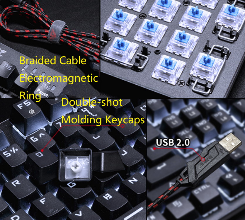 Ajazz AK35IGT Ergonomic Design, Cool Exterior USB Wired N-key Rollover White Backlit Blue Mechanical  Gaming Keyboard And AJ107 2400DPI  Mouse Combo For Office And Game - Black