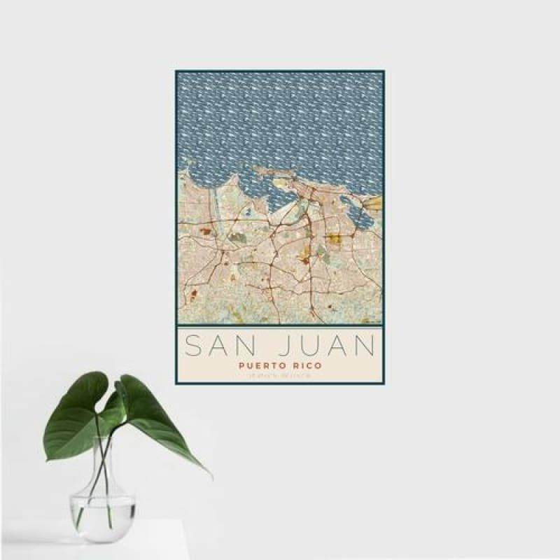 San Juan - Puerto Rico Map Print in Woodblock