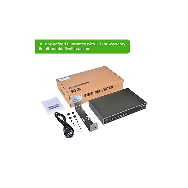 Port Gigabit PoE Switch, PoE+ Ports 1000Mbps, 02.3af/at 150W, Metal Fanless Unmanaged Plug and Play