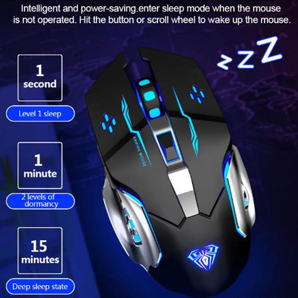 AULA SC100 Wireless Silent Gaming Mouse Rechargeable 1600 DPI 6 Buttons Ergonomic Optical USB Mute Mouse for PC Laptop Desktop