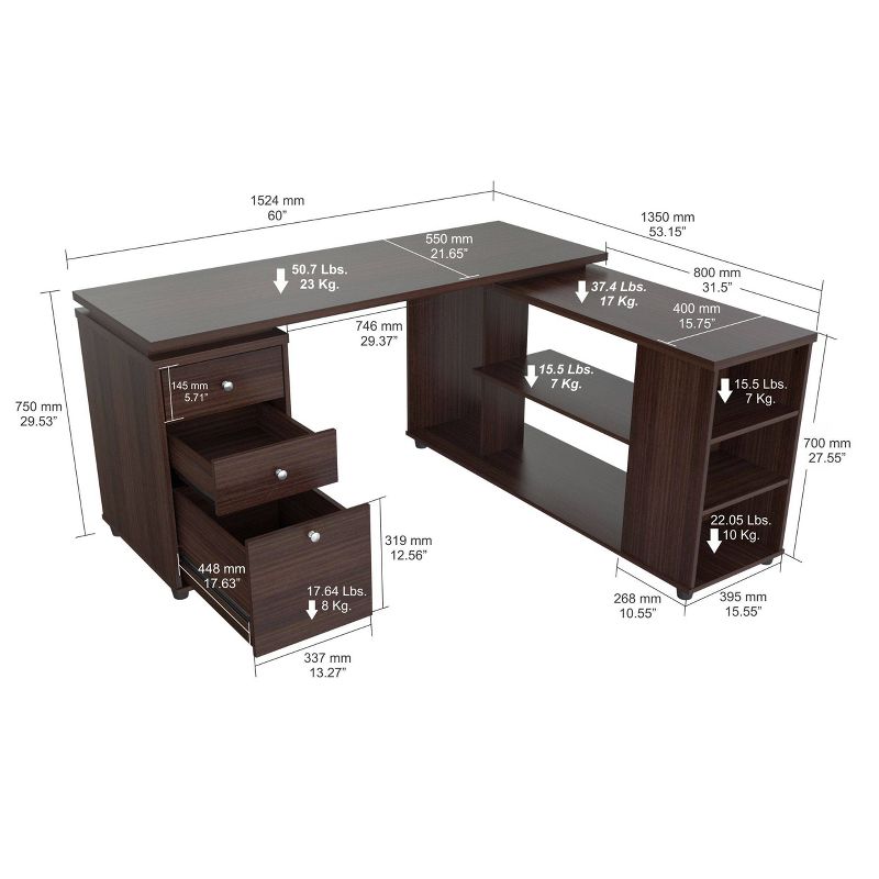 L Shaped Computer Work Station Espresso - Inval