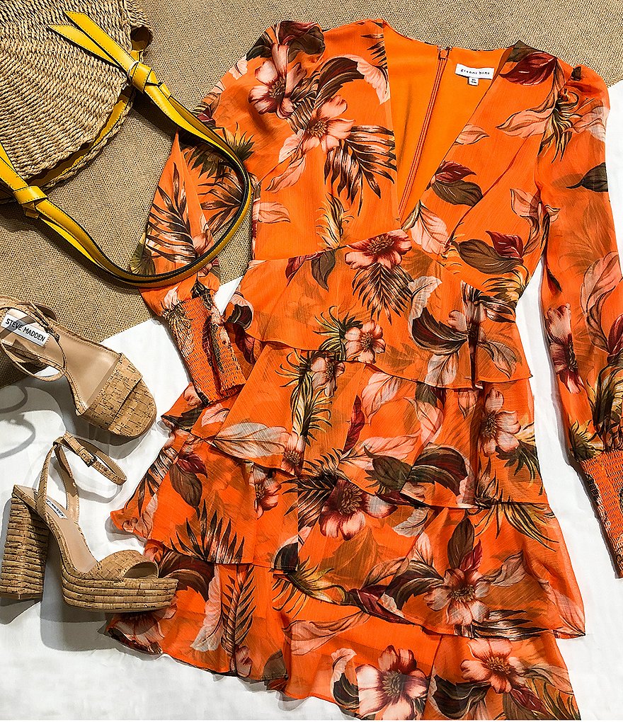 Gianni Bini Audrey Deep V-Neck Long Sleeve Ruffle Dress