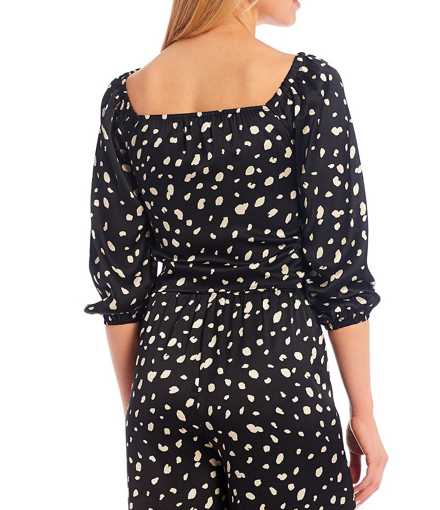Sugarlips Dot Print Sweetheart Neck 3/4 Sleeve Blouse