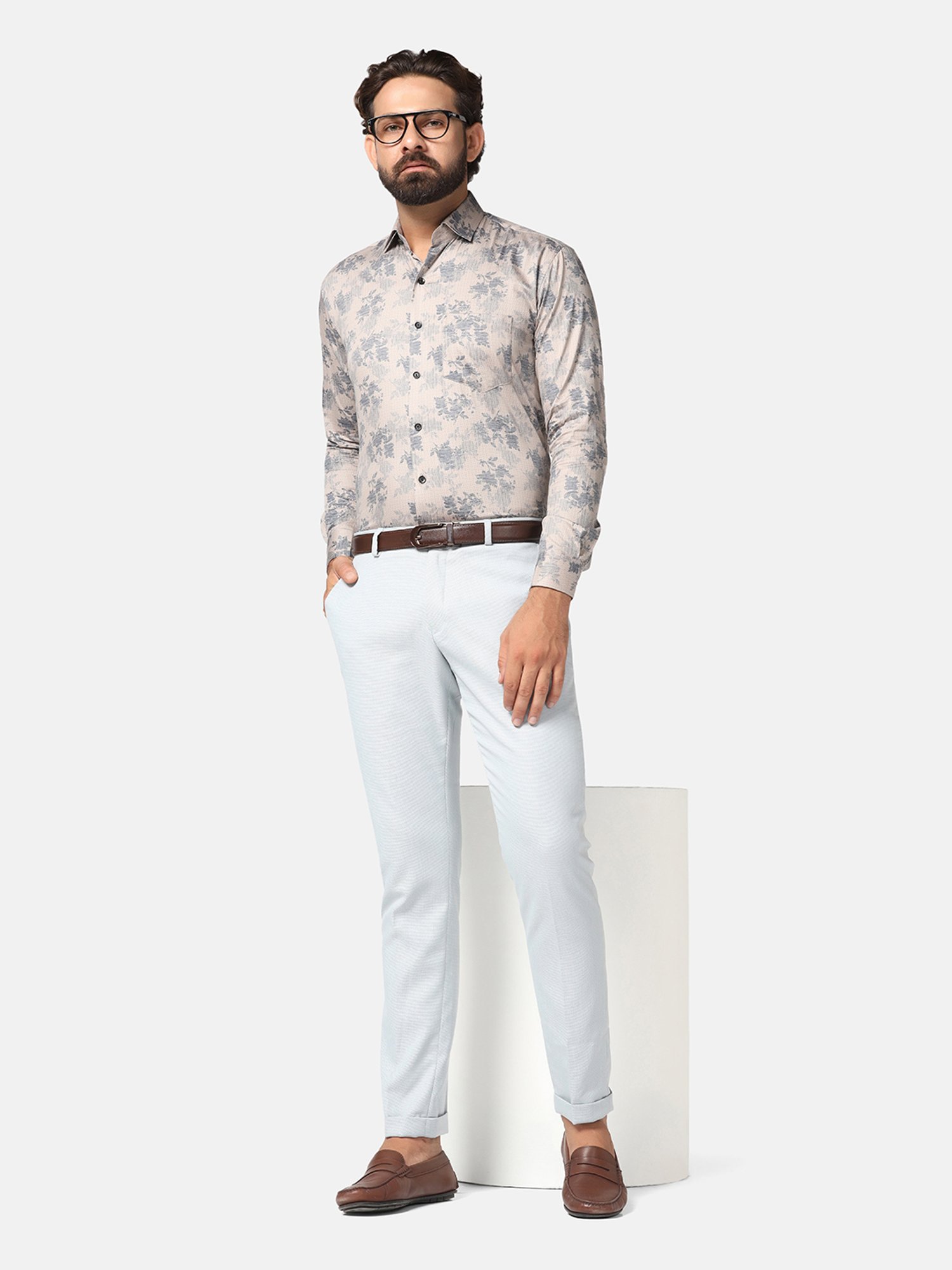 TAHVO Grey Slim Fit Printed Shirt