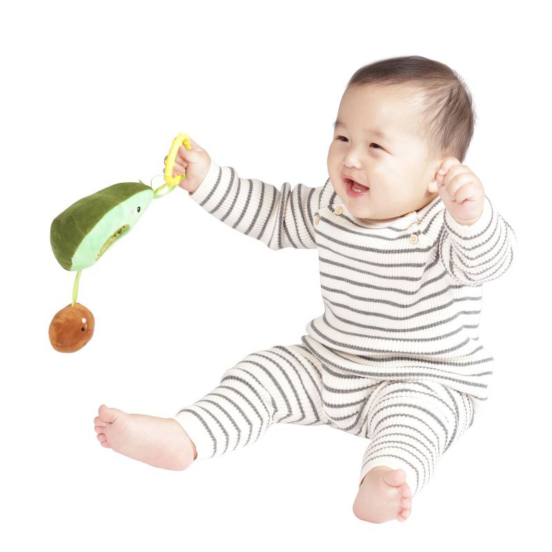 Manhattan Toy Mini-Apple Farm Avocado Baby Travel Toy with Rattle, Chime, Crinkle Fabric & Teether Clip-on Attachment