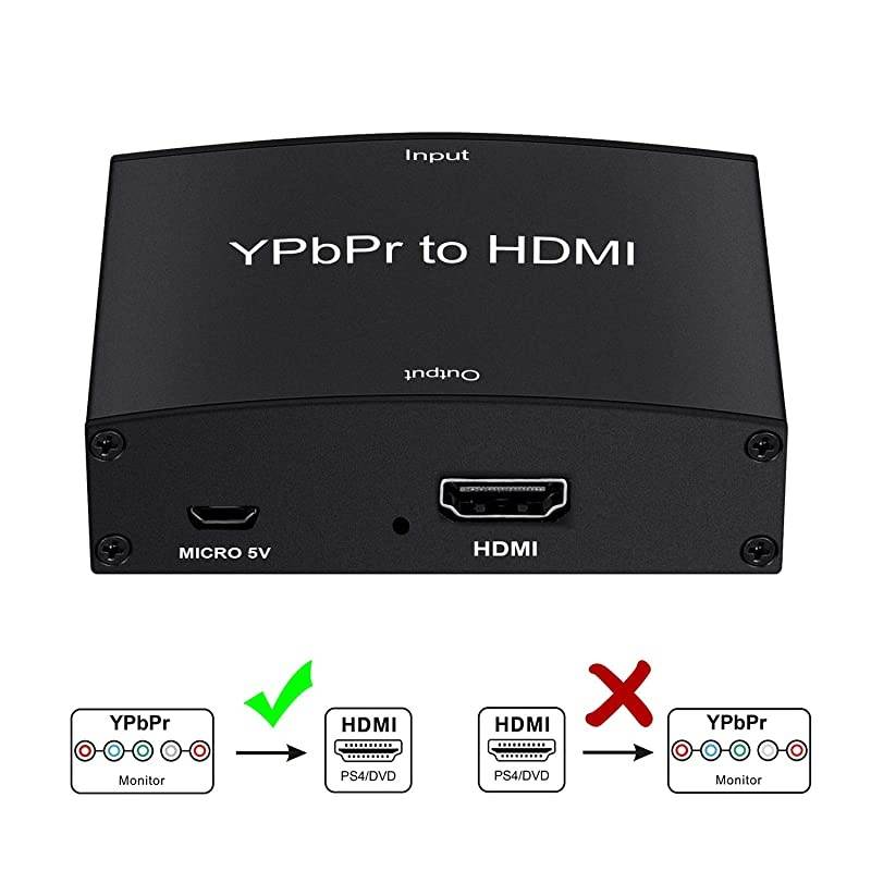 Component to HDMI Adapter, YPbPr to HDMI Coverter + R/L,  Component 5RCA RGB to HDMI Converter Adapter, Supports 1080P Video Audio Converter Adapter for DVD PSP to HDTV Monitor