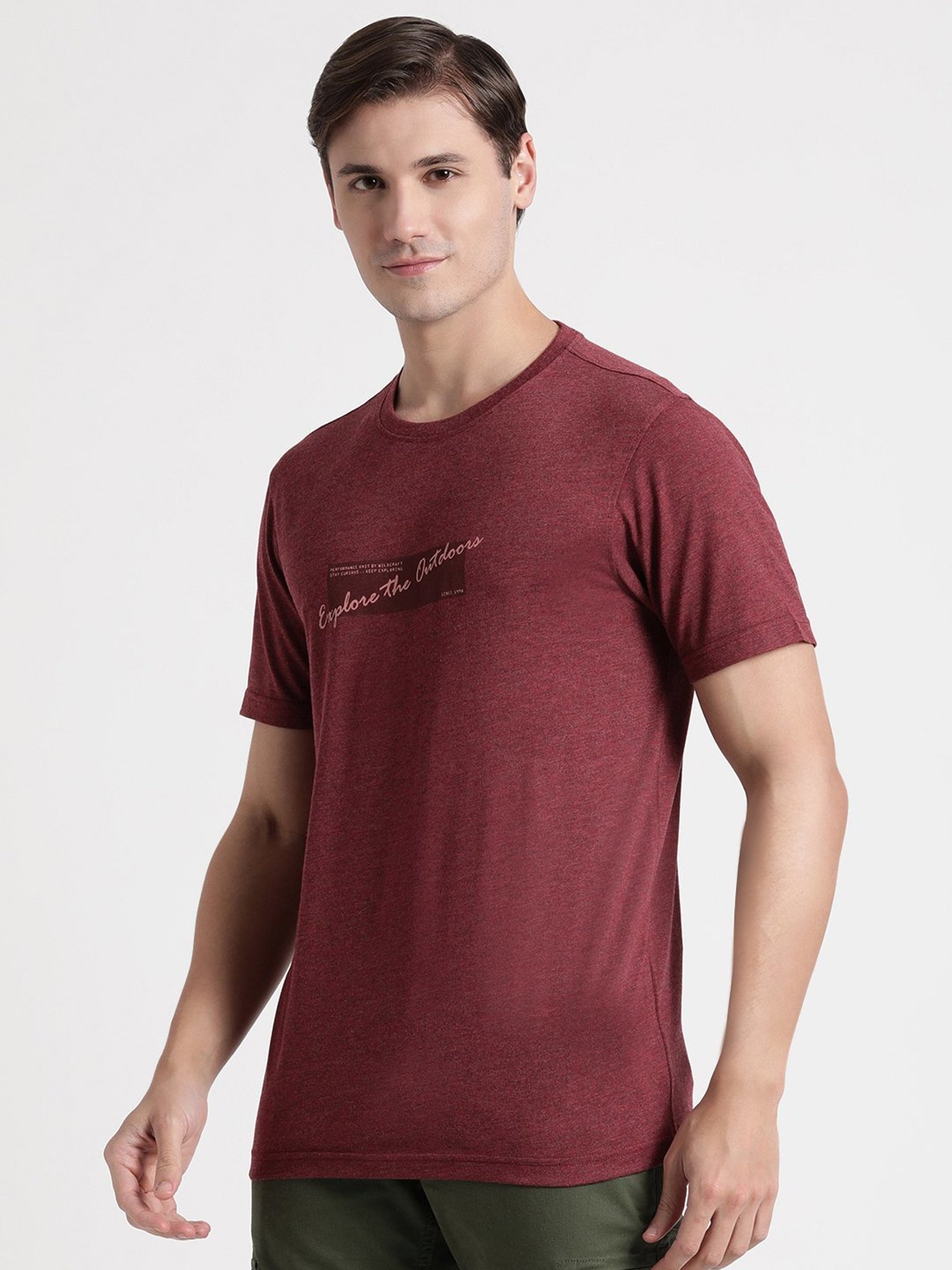 Wildcraft Wine  Regular Fit Printed Sports T-Shirt