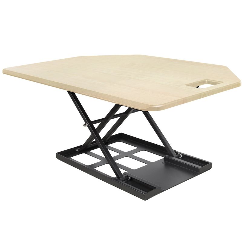 X-Elite Premier Corner Standing Desk Converter with Pneumatic Height Adjustment - Maple - Stand Steady