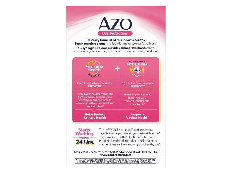 AZO Dual Protection Clinically Proven Women's Probiotic for Urinary + Vaginal Support - 30ct
