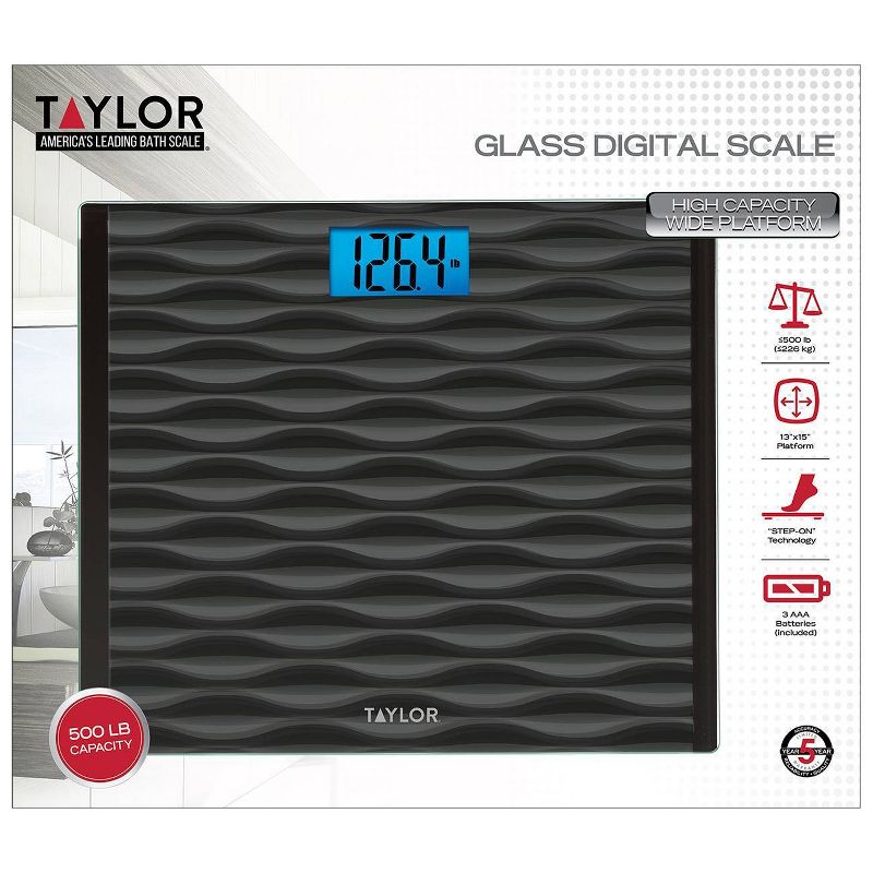 Glass Digital Scale with High Capacity and Wide Platform Wave Design Black/Gray - Taylor