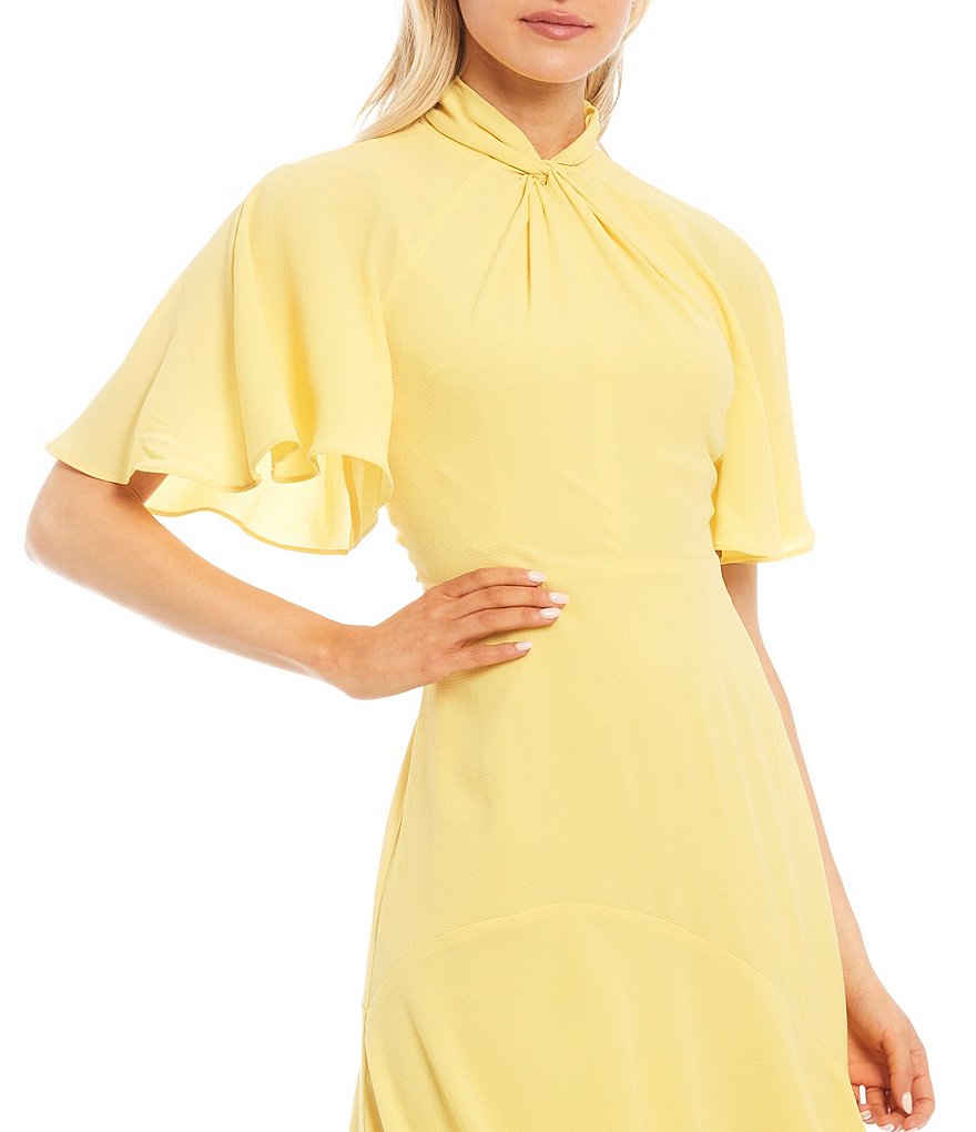 Maggy London Asymmetrical Crepe Midi Stretch Dress