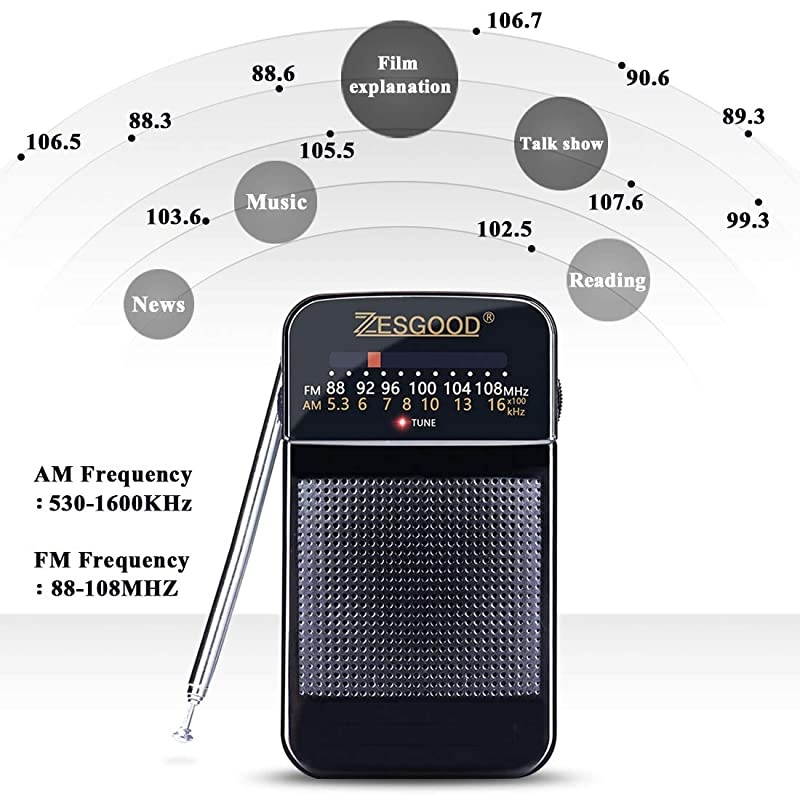 Portable Transistor Radio Battery Operated AM FM Radio Portable for Walking Hiking Camping Powered by 2AA Battery Easy Tuning Power Saving