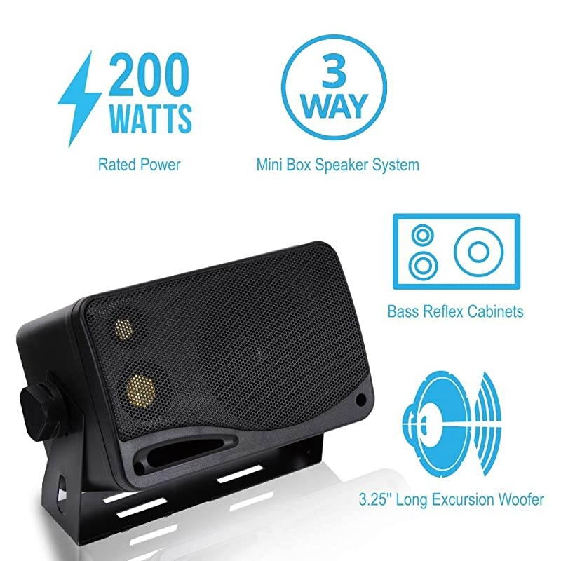 3-Way Indoor Outdoor Speaker System - 3.5 Inch 200W Pair of Mini Box Ceiling Wall Mount Speakers w/ 1" Tweeter, 3.25" Woofer, 1.75&rdquo; Midrange - Home Theater Entertainment, PA System -  2022SX