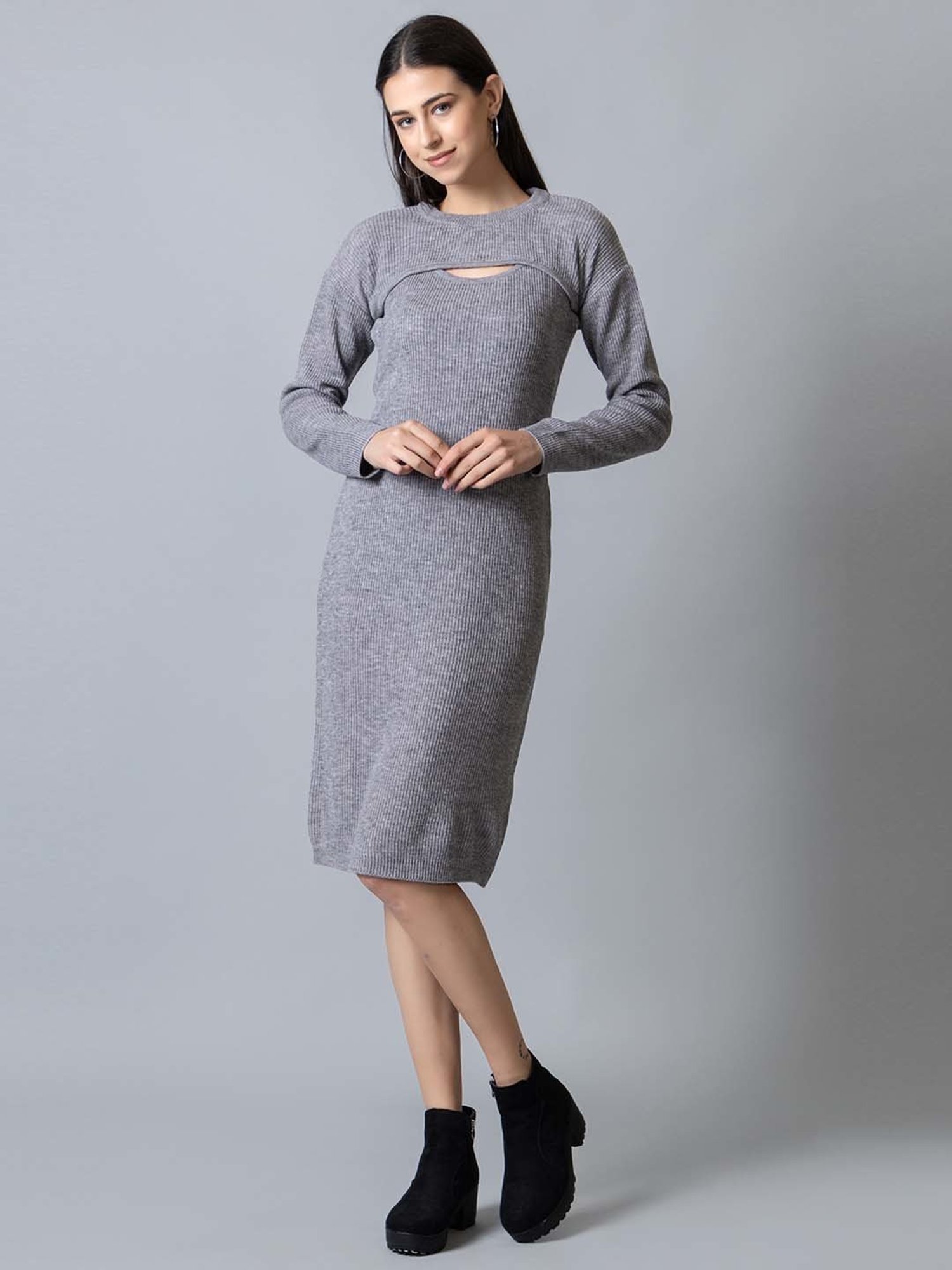 Club York Grey Self Pattern Shift Dress