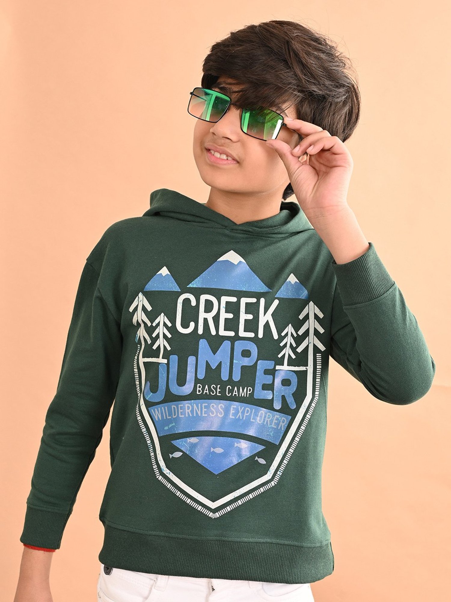 LilPicks Kids Green Printed Full Sleeves Hoodie