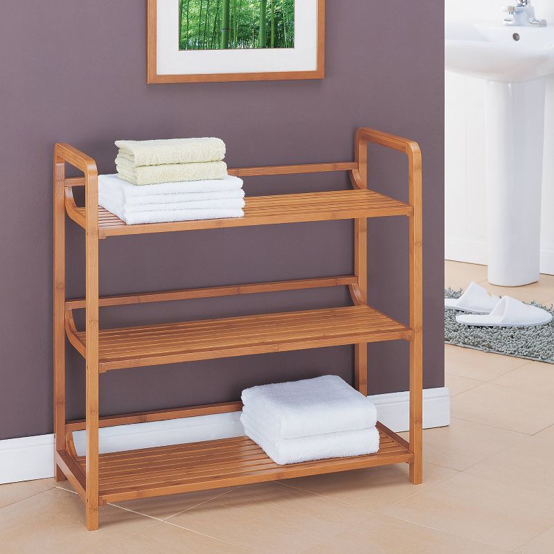 Three Tier Double Wide Bamboo Shelf Brown - Neu Home