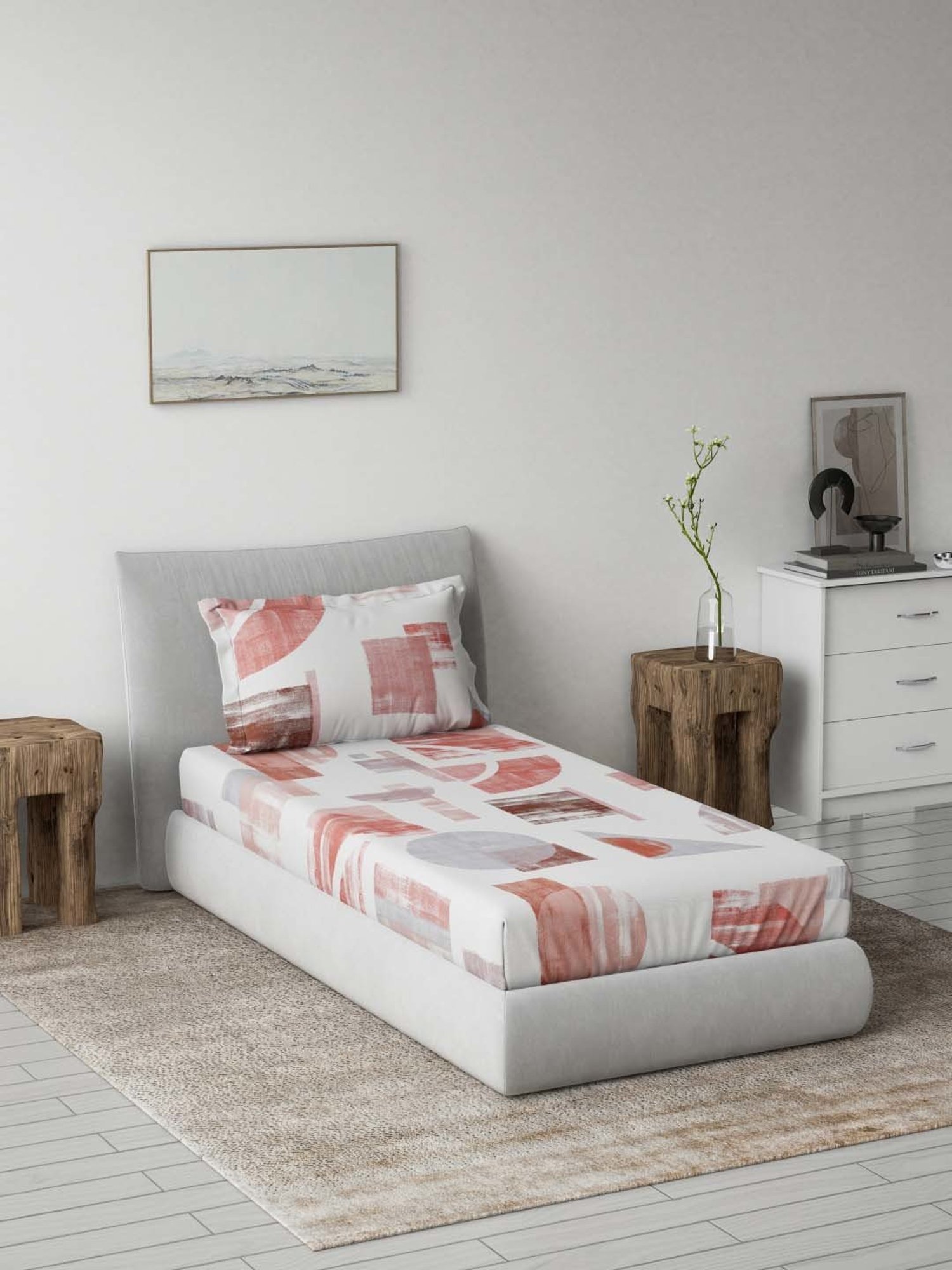 Ddecor Live beautiful Radiance Red 144 TC Cotton Single Bedsheet with 1 Pillow Cover