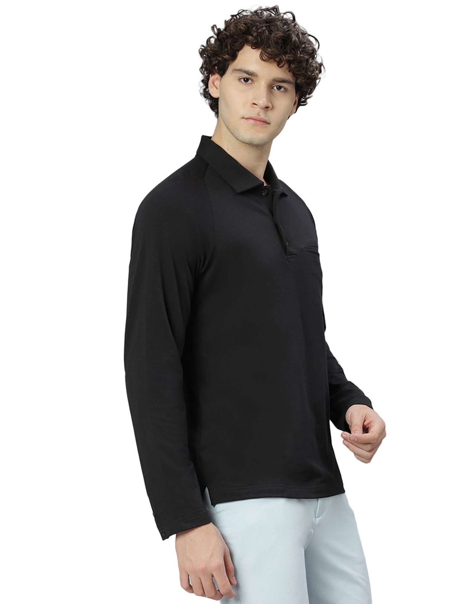 Slowave Black Regular Fit Polo T-Shirt