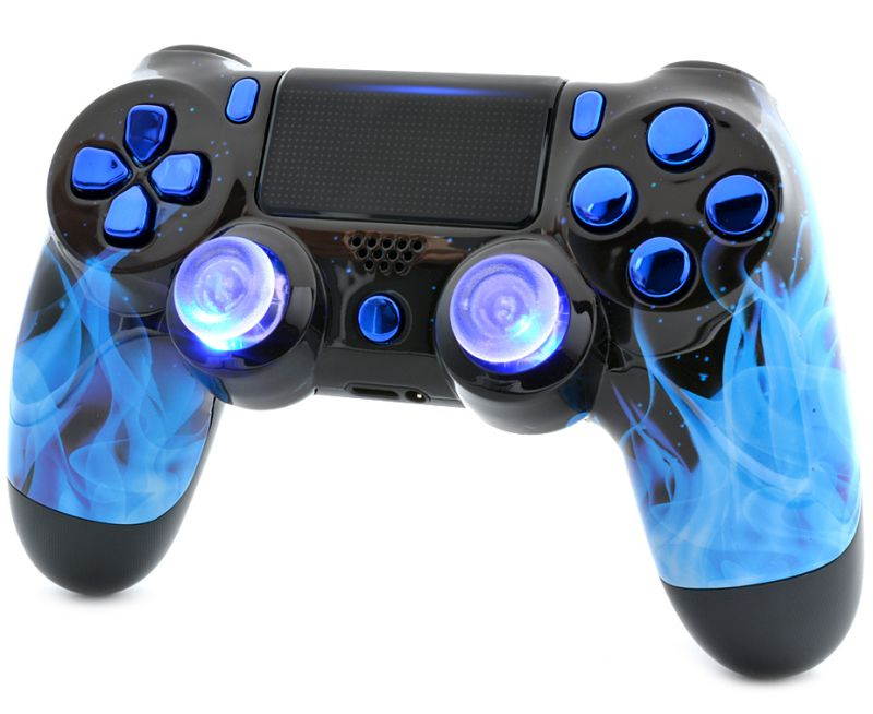 "Blue Fire" Ps4 PRO Custom UN-MODDED Controller Exclusive Unique Design with Illuminating Thumbsticks CUH-ZCT2U